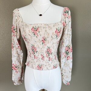 American Eagle Elegant Floral Square Neck Long Sleeve Blouse size Small